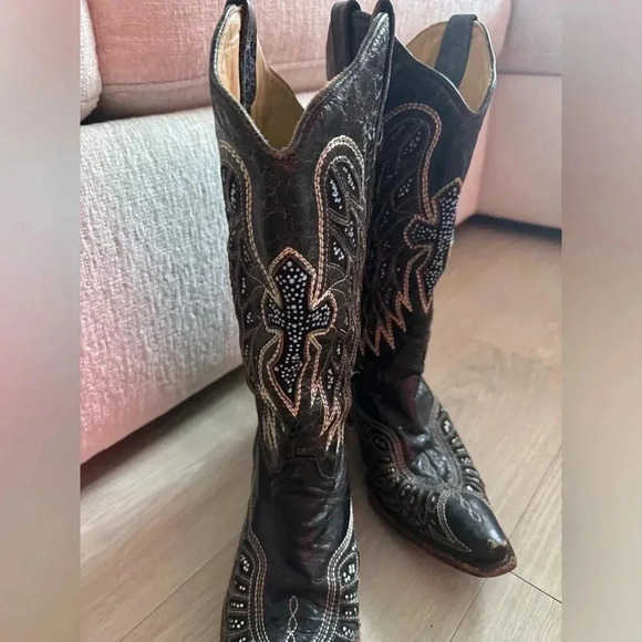 Corral Boots A2651 Black-Bone Wing & Cross Crystals Inlay - Picture 6 of 16